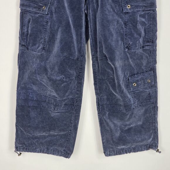 Free People Sahar Velvet Utility Pants Medium High Rise Slouchy Cargo Navy Blue - Picture 4 of 14